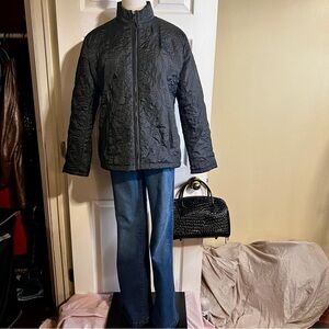 Chico’s Wms “Ethereal Lady” Quilted Embroidered Black Light‎ Zip Jacket 1/M